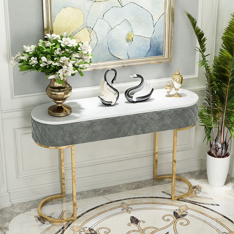 Sled Glam Marble Console Table 14" W Oval Console Accent Table for Hall