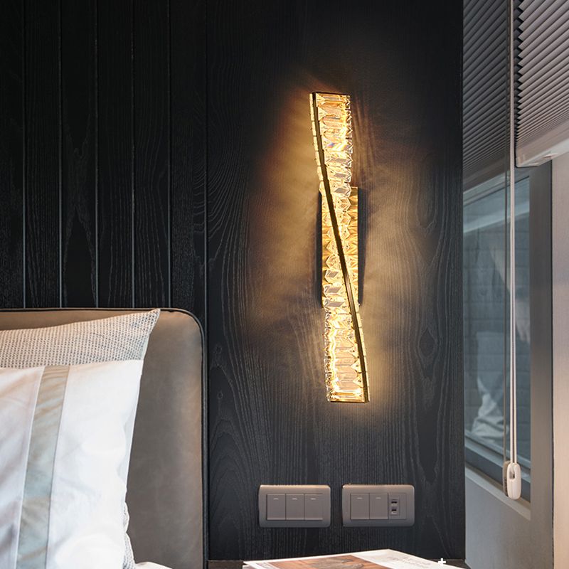 Modern Metal Wall Light Geometric Gold Wall Sconce with Crystal for Living Room