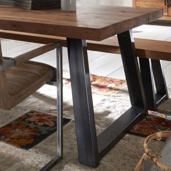 Metal Industrial Rectangle Table Pine Solid Wood Top Dining Table with Sled Base