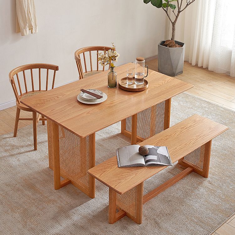 Rectangle Wooden Table Modern Red Oak Table in Nature with Double Pedestal