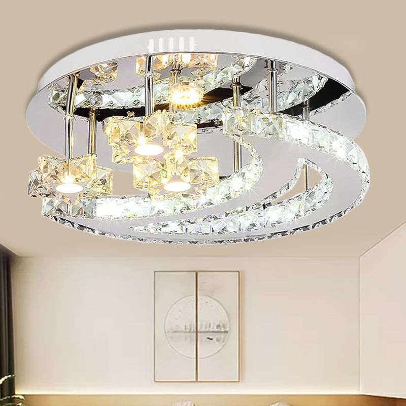 Lámpara de techo LED de metal estrellado y luna con luz empotrada cromada de lujo para dormitorio