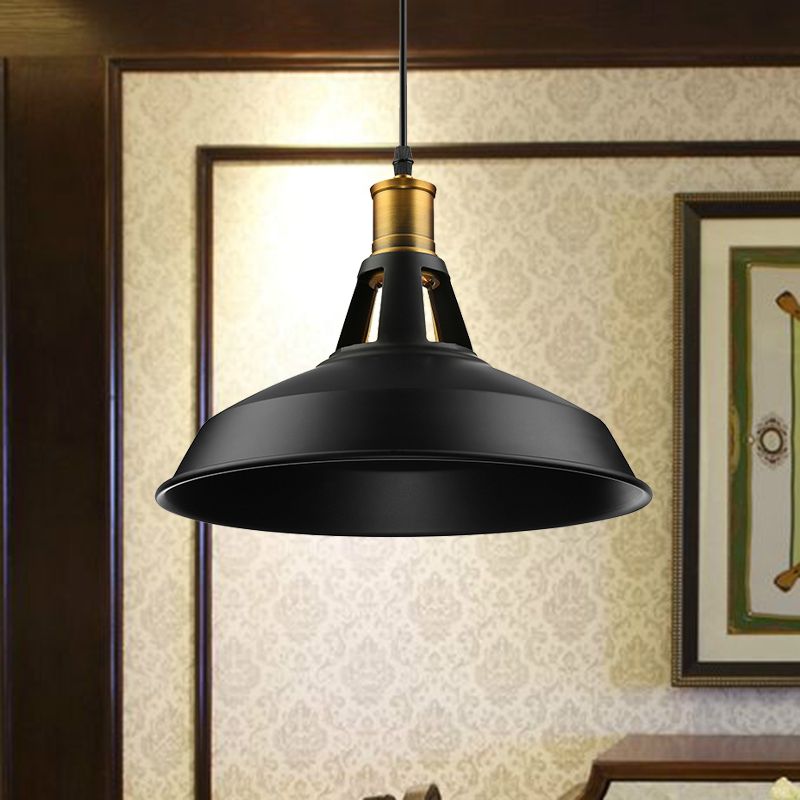 10.5"/12"/15" W 1 Light Hanging Light with Barn Shade Iron Farmhouse Style Dining Room Ceiling Light Fixture in Black/White/White Inner