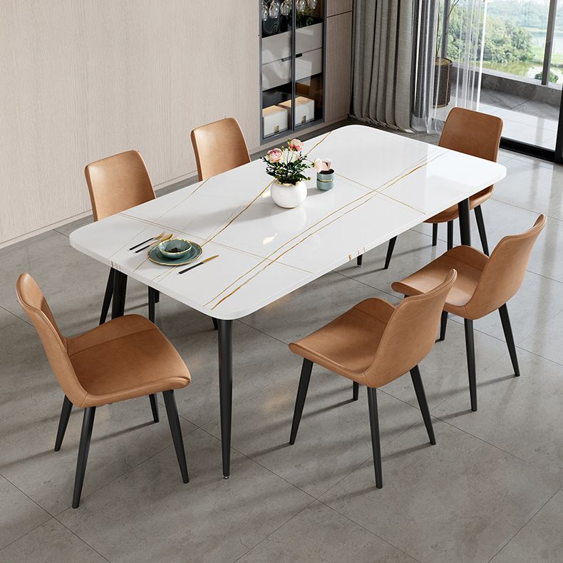 Modern Style Dining Table Rectangle Sintered Stone Dining Table with Black Frame