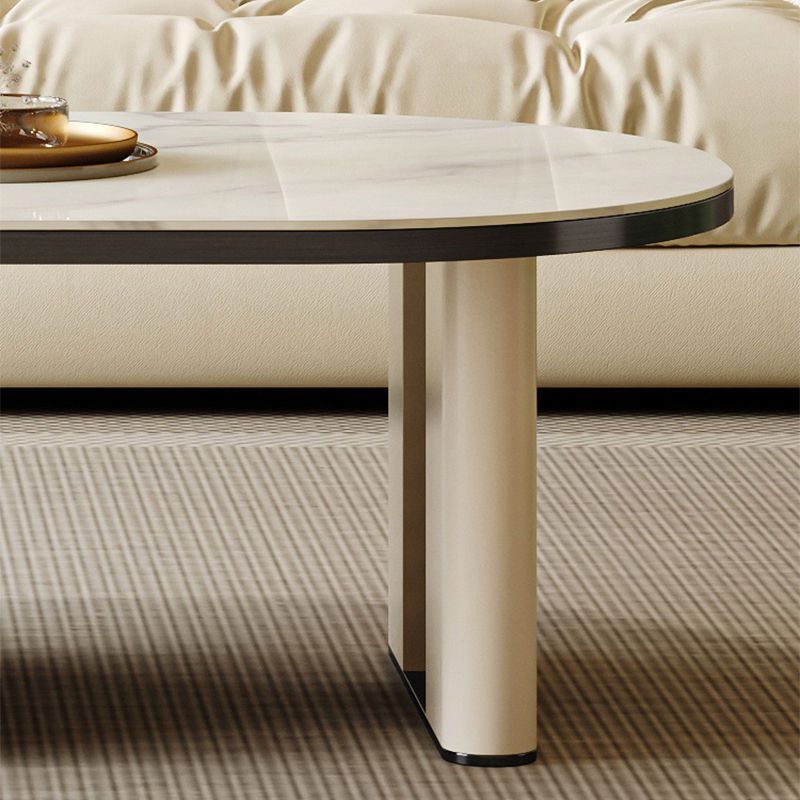15"H Glam Cocktail Table Storage Oval Stone Coffee Cocktail Table