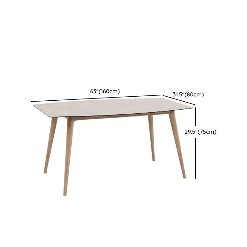 Modern Rectangle Ceramic Top Dining Table with Wood Legs for Living Room