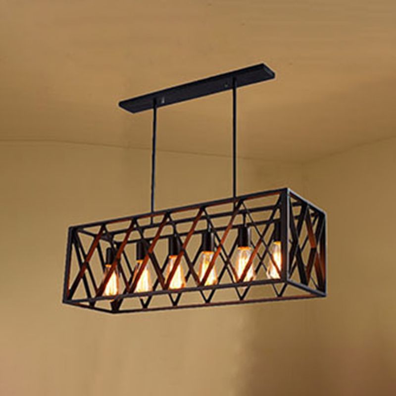 Cuboid Island Chandelier Lights Industrial Kitchen Island Lighting Metal Island Pendants in Black