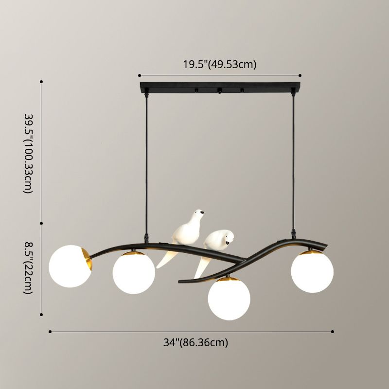 Modern Minimalist Linear Island Ceiling Light Spherical Glass Shade Pendant Light for Dining Table
