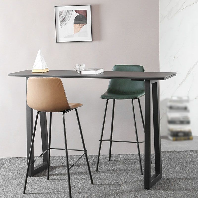 Nordic Backrest Counter Stool Iron Kitchen Bar Stool with Leather Cushion and Pedal