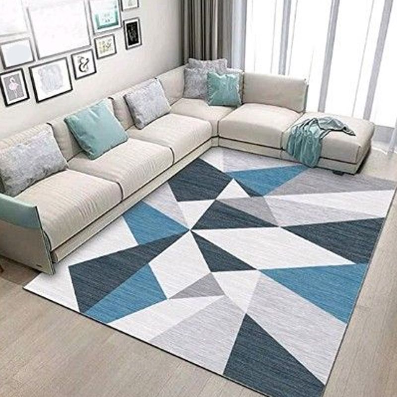 Contemporary Living Room Rug Multi-Colored Geo Patterned Carpet Synthetics Pet Friendly Machine Washable Rug