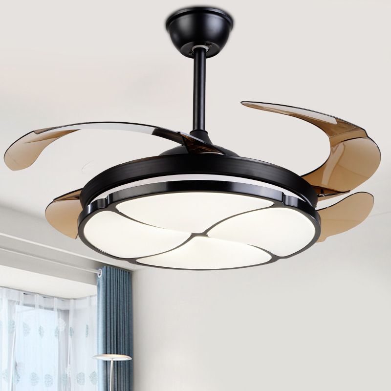 Nordic LED Hanging Fan Light Black Blossom 19" Wide Semi Flush Mount with Acrylic Shade, 4 Blades