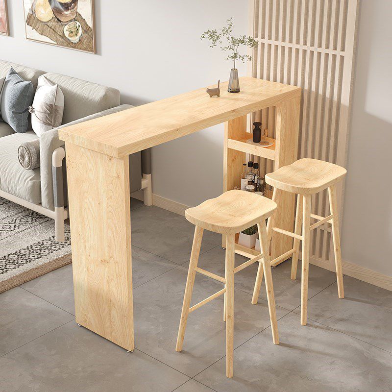 Modern Wood Counter Table with Rectangle Table Top Double Pedestal Table- 41.3" H