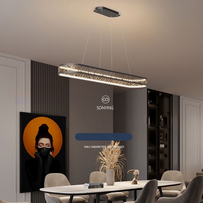 Modern Minimalist Oval Island Light LED Metal Cage Creative Pendant Lighting for Dining Table