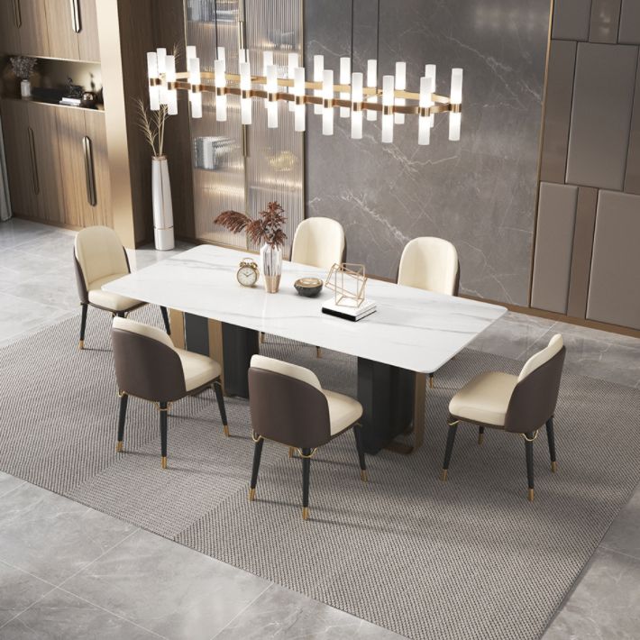 Glam Style Sintered Stone Dining Set Rectangle 1/4/5/6 Pieces Dining Set