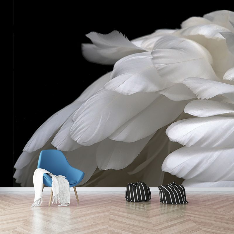 Feather Mural for Sleeping Room Wall Art in Light Color, Stain Resistant