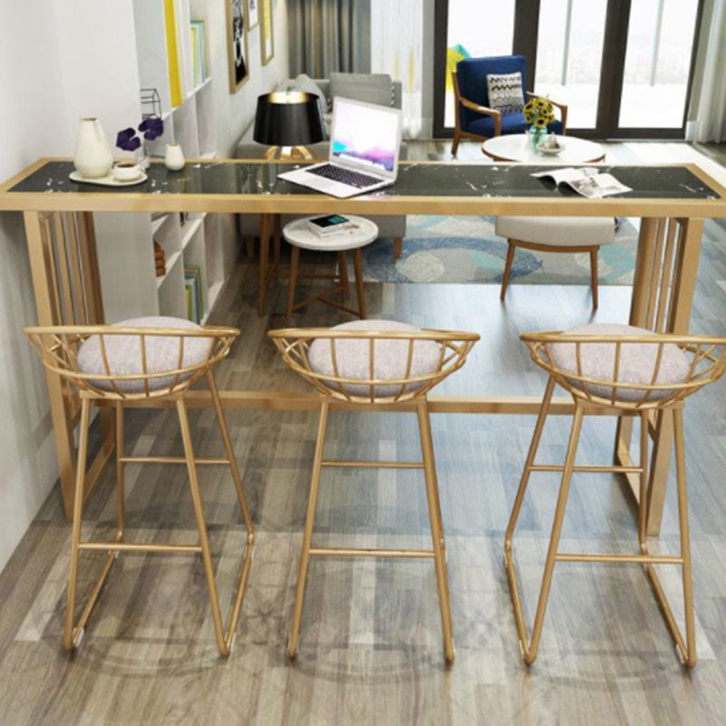 Stone Bar Dining Table Glam Rectangle Bar Table with Trestle Pedestal for Dining Room Cafe