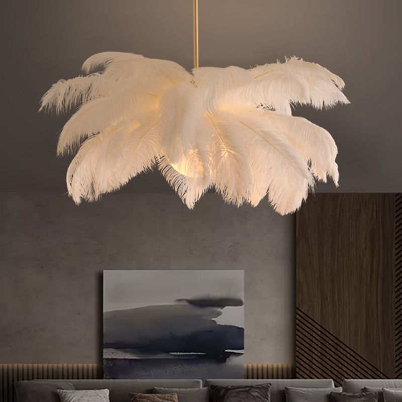 Nieuwheid Palm Tree Hangende Licht Licht Nordic Style Feather Living Room Kroonluchter in het wit