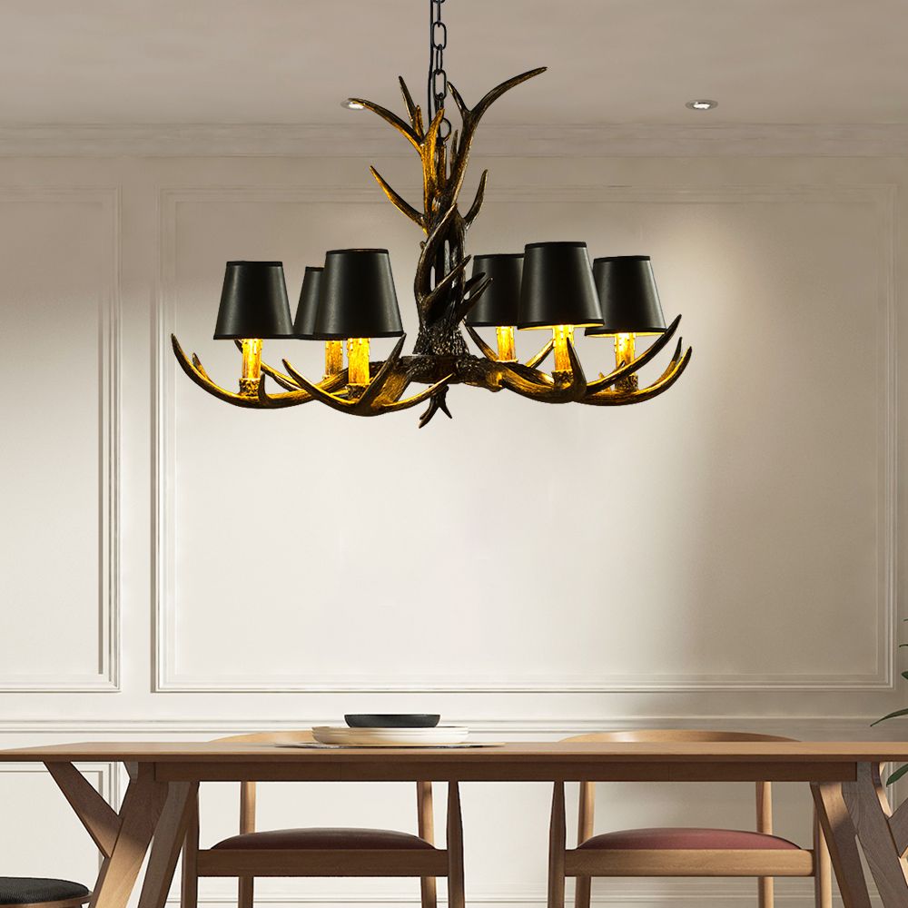Black 6/8 Lumières Lightlier Lighting Rustic Resin Resin Cone Pendante avec bois pour le salon