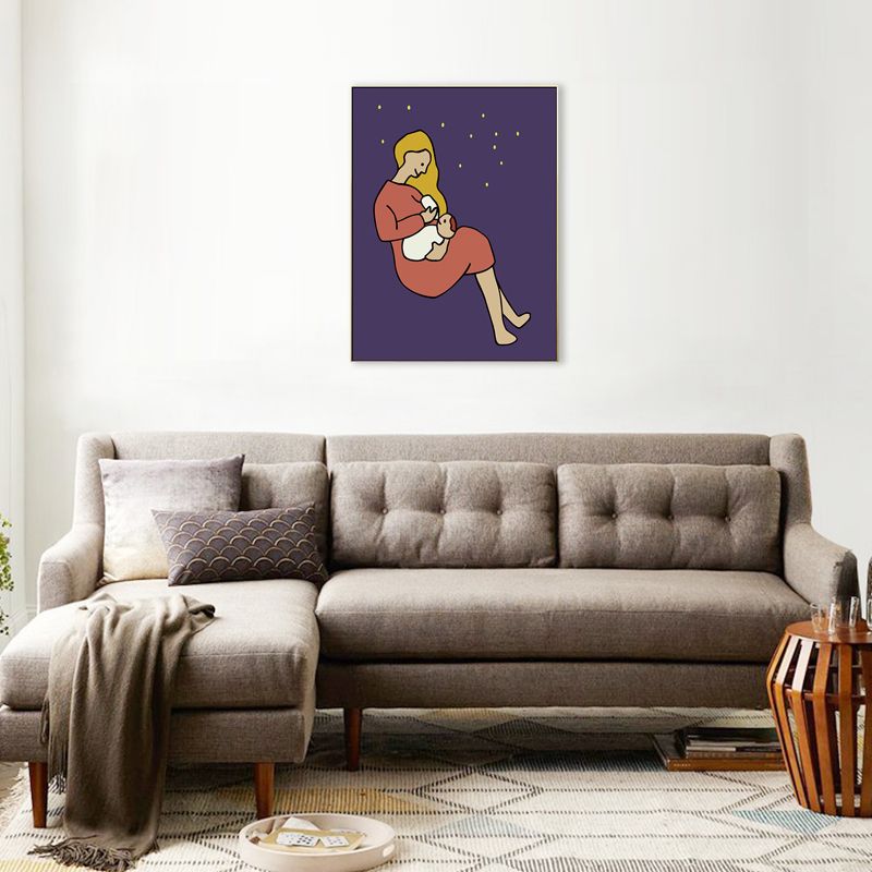 Mother with Her Baby Canvas Textured Childrens Art Nursery Wall Decor in Soft Color