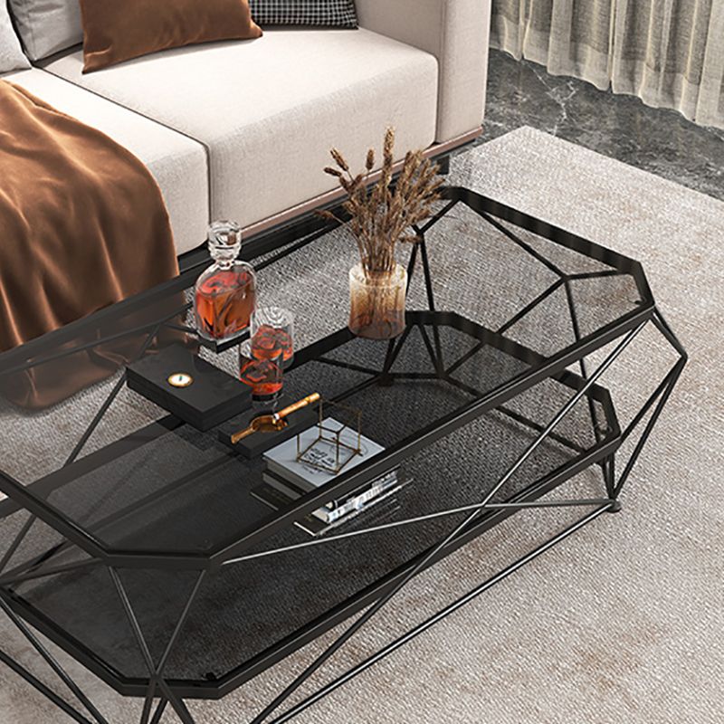 Modern Frame Coffee Table Rectangular Glass Top Coffee Cocktail Table for Living Room