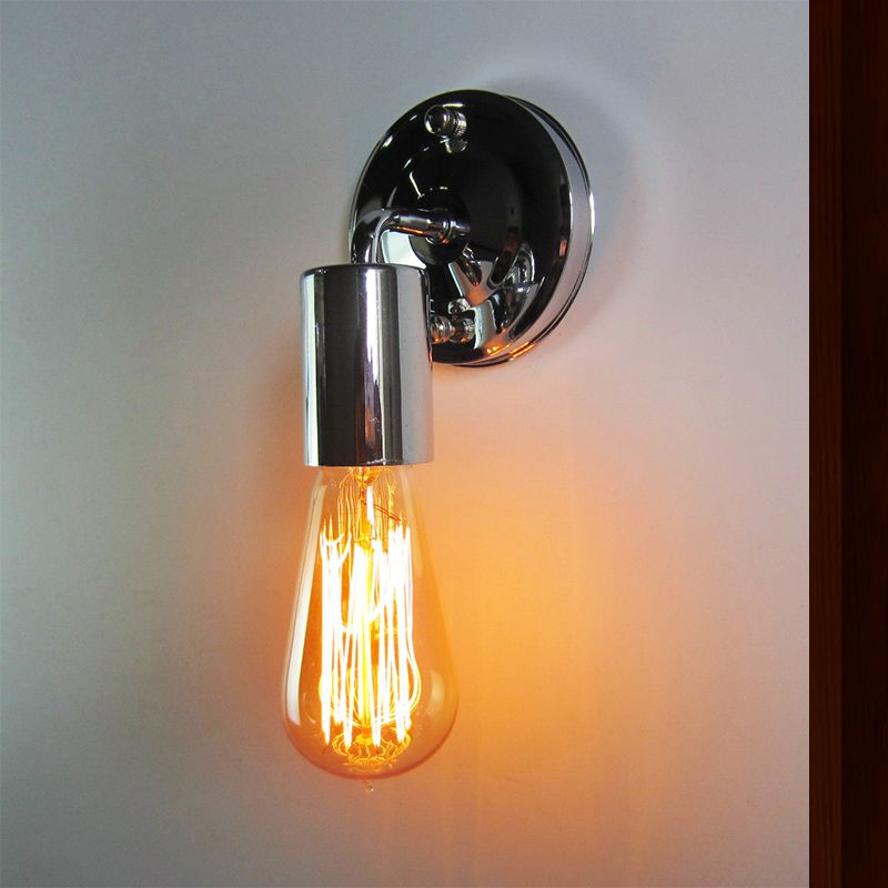 Polished Chrome Mini Wall Sconce Industrial Metal 1 Head Bedroom Wall Mount Light with Open Bulb