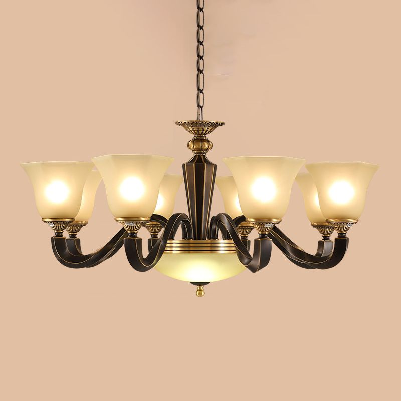 Vintage Bell Shade Pendant Chandelier White Glass Hanging Lamp Kit for Living Room