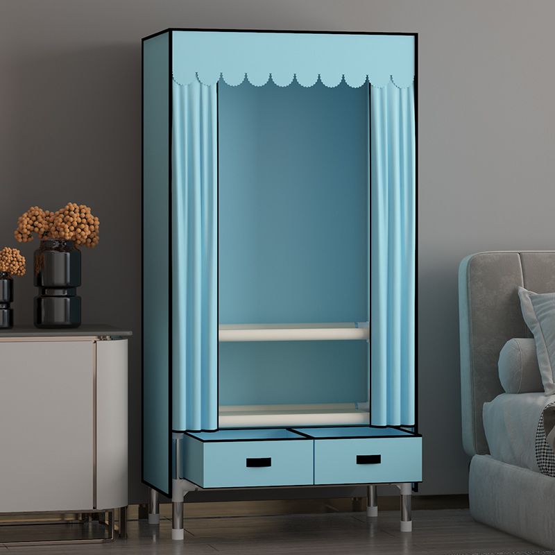 Metal Frame Wardrobe Armoire Contemporary Style Wardrobe Cabinet with Drawers