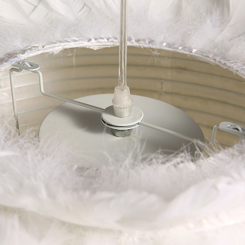 Romantic Heart Shaped Hanging Light, Feather Shade Single-Bulb Pendant Lighting in White for Bedroom