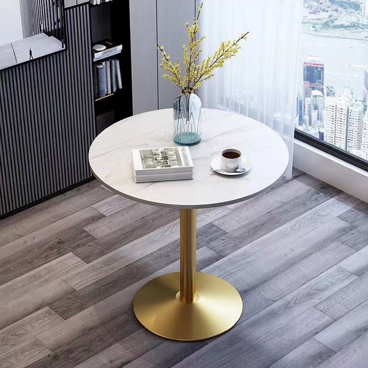Stone Top Dining Table Round Dining Table with Pedestal Base in Gold
