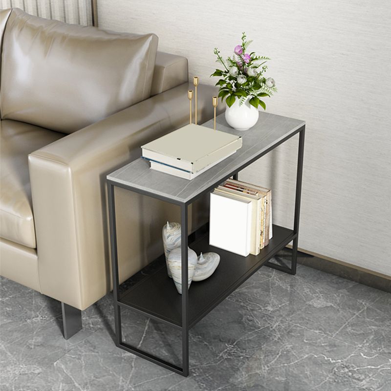 Rectangular Slate Top End Table Modern Shelf Included Side Table - 25.6" W