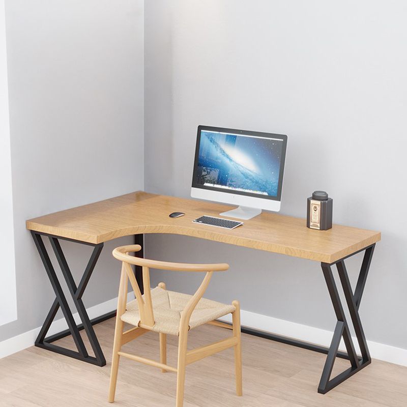 L-Shape Industrial Office Desk Solid Wood Fixed Writing Table