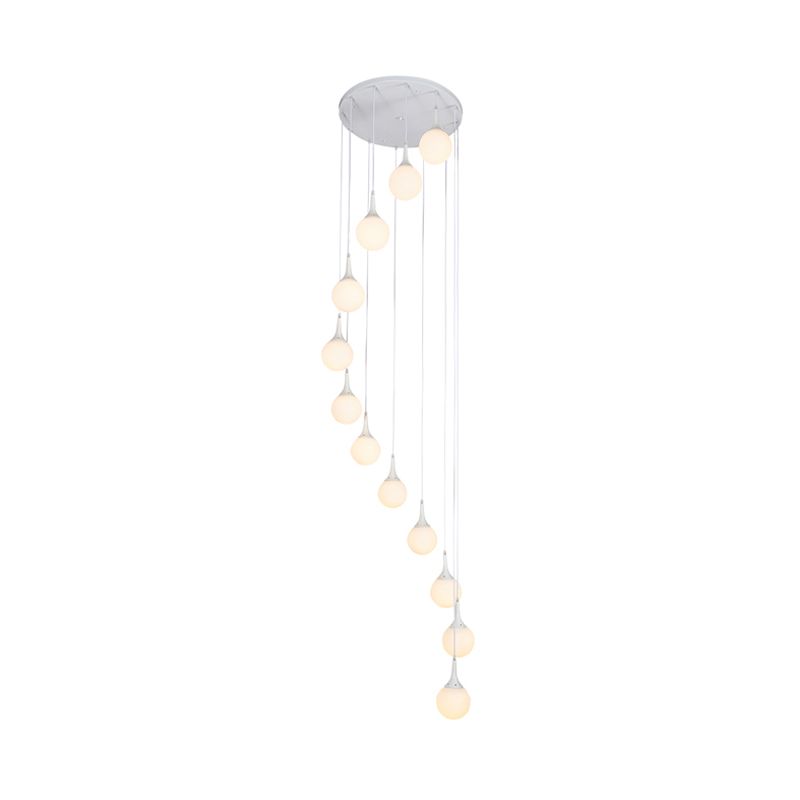 Spiral Stair Cluster Pendant Light Contemporary Milk Round/Square Glass 12 Heads White Hanging Lamp