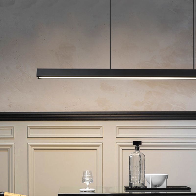 Black Metal Island Light Fixtures Modern Linear Restaurant Hanging Lamp with Acrylic Shade