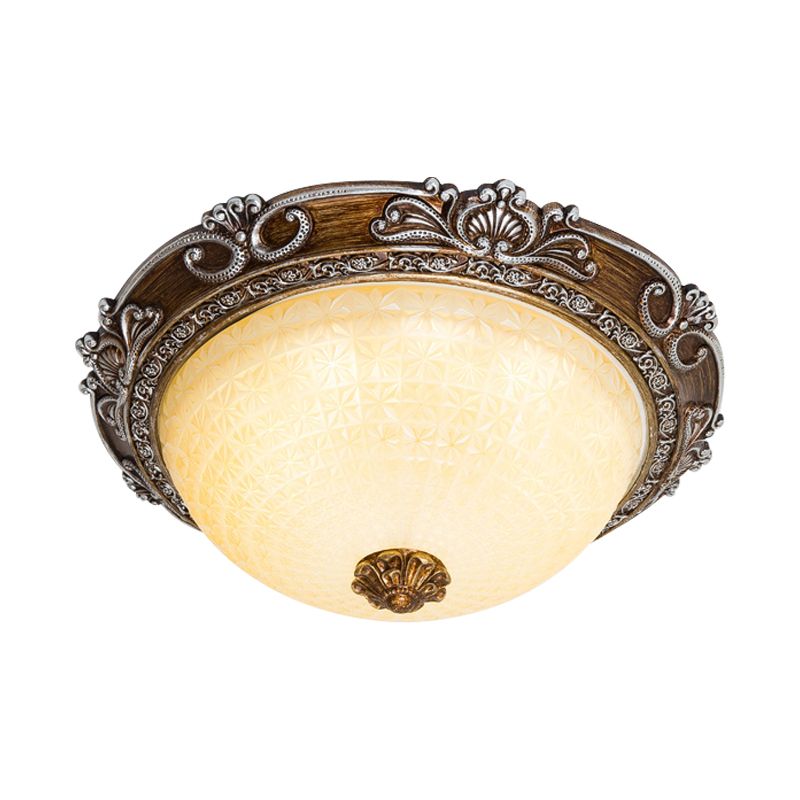 Countryside Bowl Flush Light Fixture Tan Glass LED Flush Mount Lamp in Brown for Bedroom, 14"/16"/19.5" W