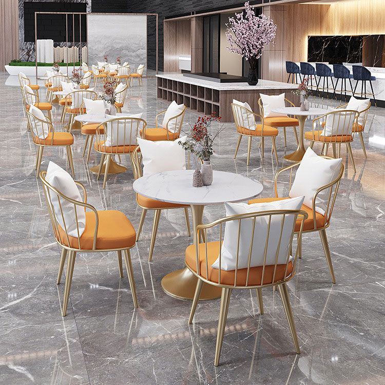 Glam Dinette Set with Metal Chairs 1/4/5 Pieces Glossy White Dining Table Set