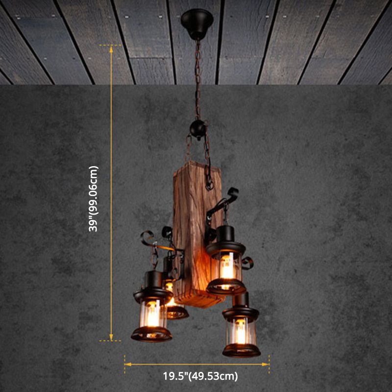 Cuboid Restaurant Chandelier Light Fixture Coastal Wood Beige Ceiling Hanging Light Fixture