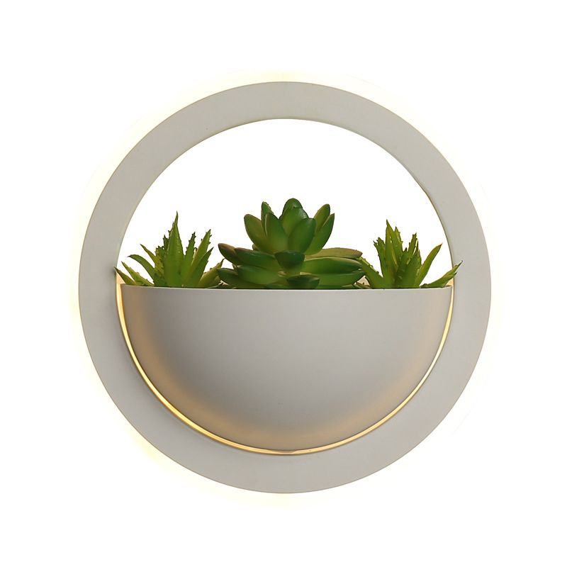 Geometry Metal Wall Light Modern Style 1 Light Wall Lamp in White(Plant Not Included)