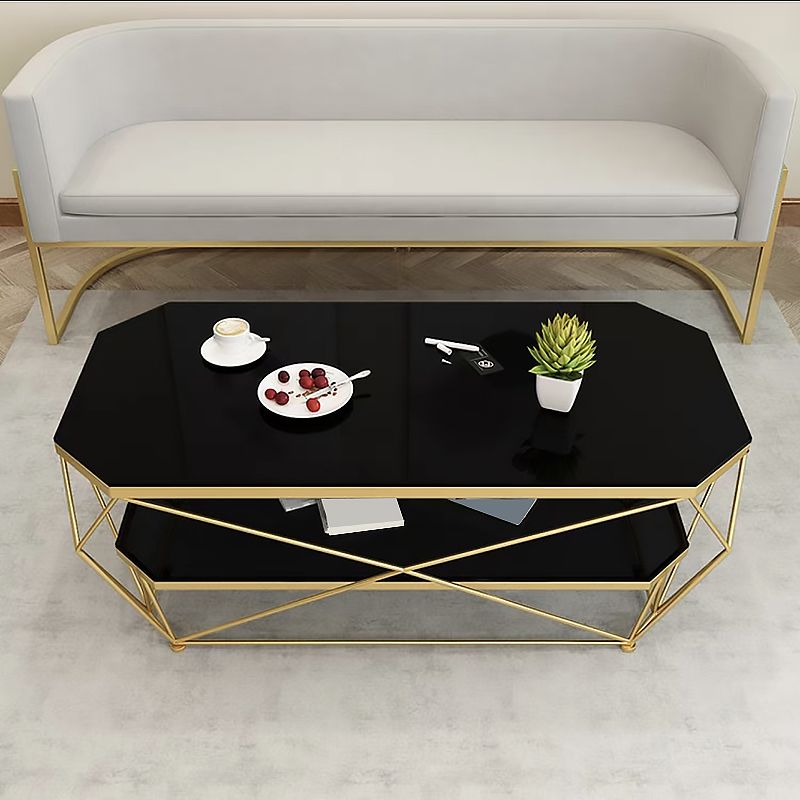Gold Metal Frame Base Cocktail Table Transparent Top Coffee Table