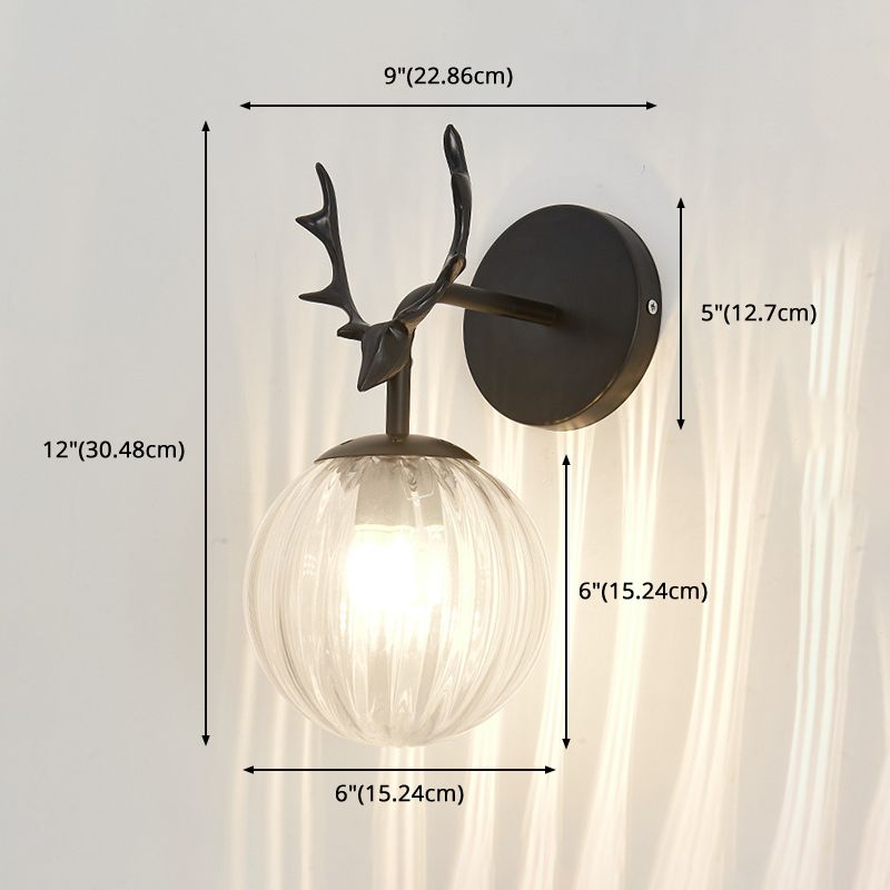 Antler in metallo Design Lampada da muro a parete Simplicità Nordic Orb Glass Sconce Lights per soggiorno corridoio