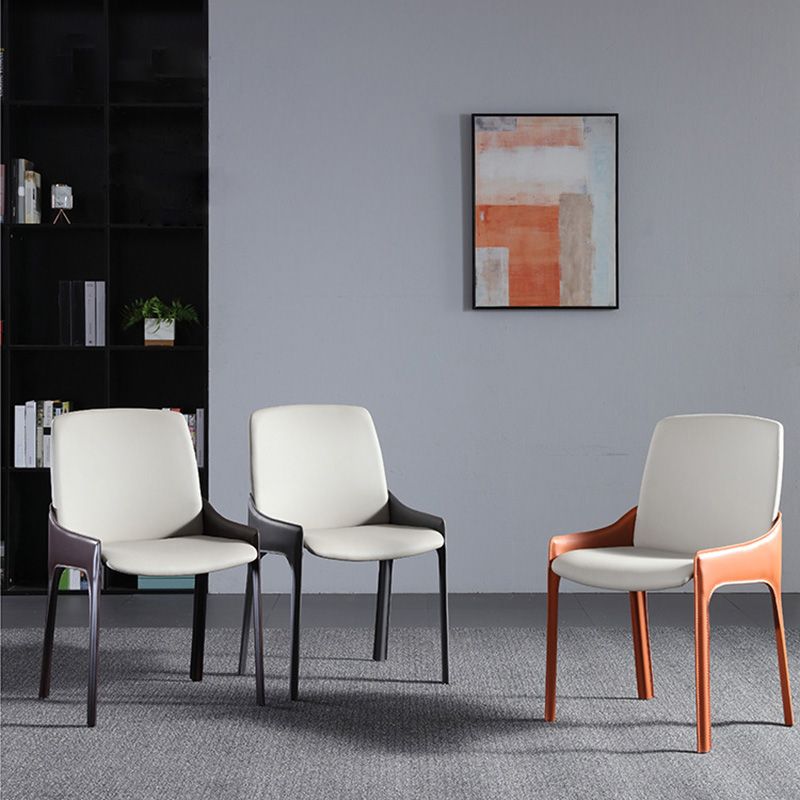Contemporary Metal Dining Room Chair Arm Faux Leather Side Chair for Dining Room