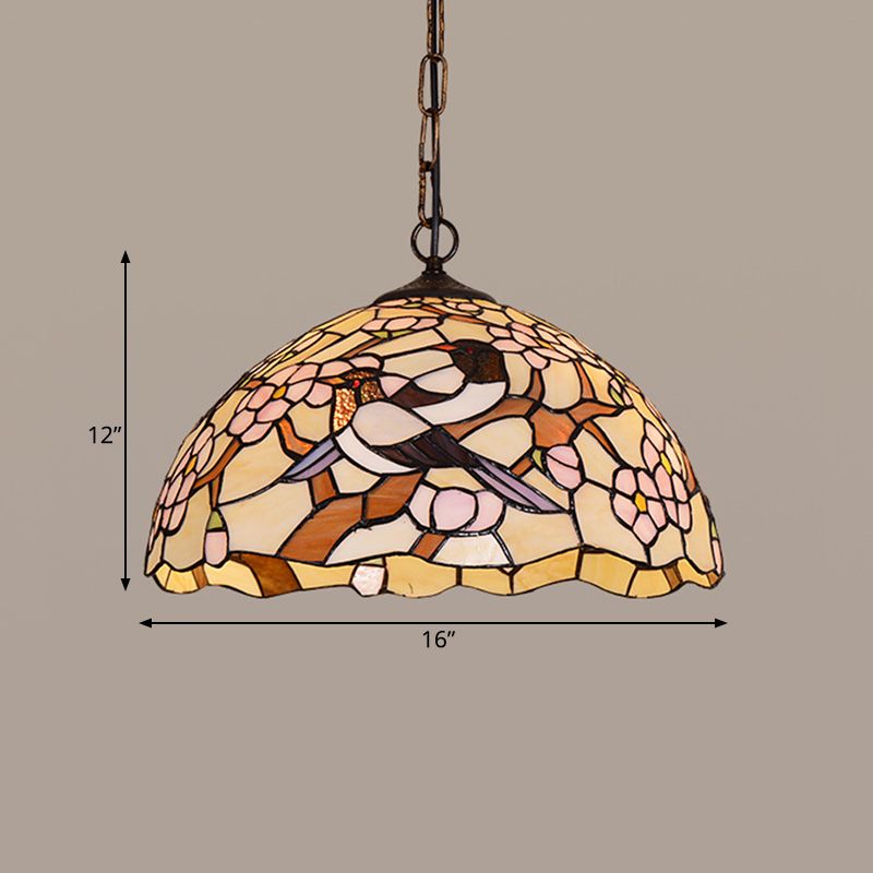 White Tropical Bird Hanging Pendant Victorian 1 Light Stained Art Glass Ceiling Lamp