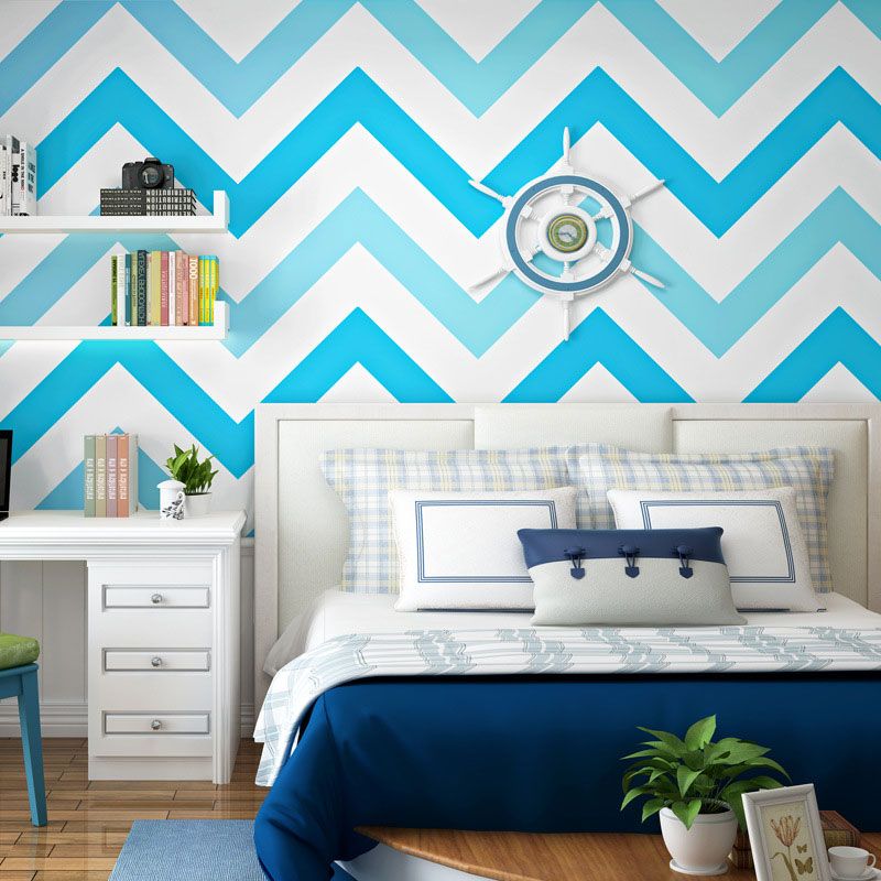 Waving Geometries Wallpaper Toll in Light Color, Contemporary Wall Decor for Children's Bedroom