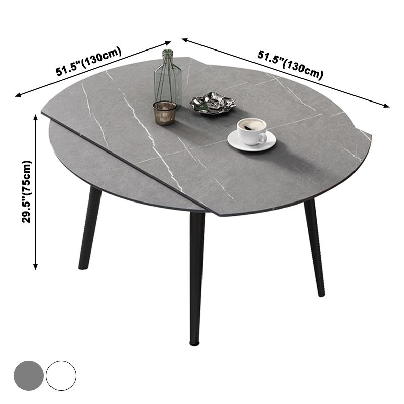 52" Round Sintered Stone Top Table Extendable 4 Legs Dining Table, Metal in Black