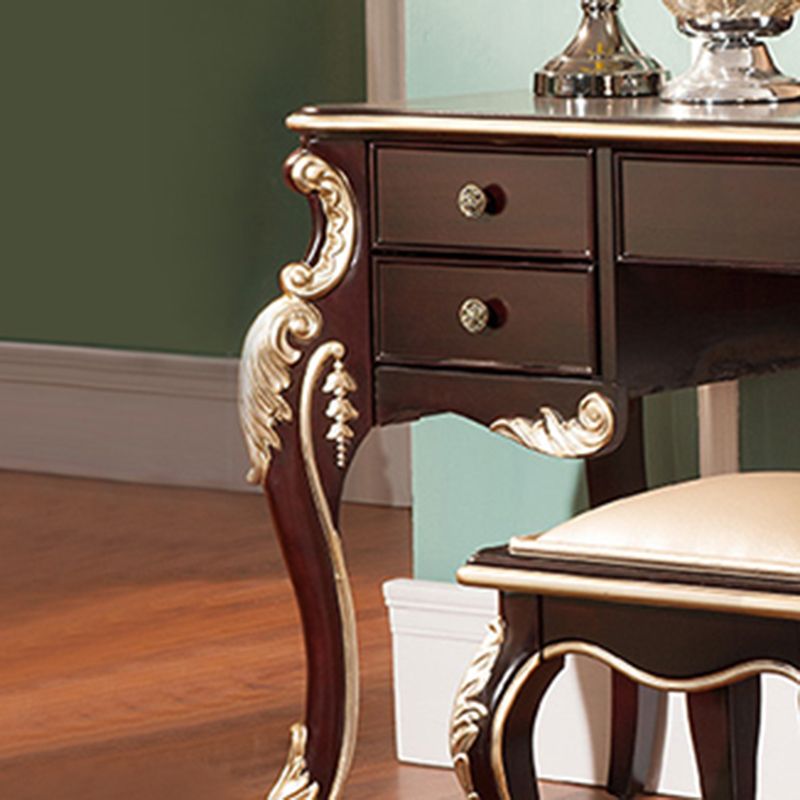 Brown Makeup Counter with Mirror 19.68" Wide Wood Vanity Tables with 5 Drawers