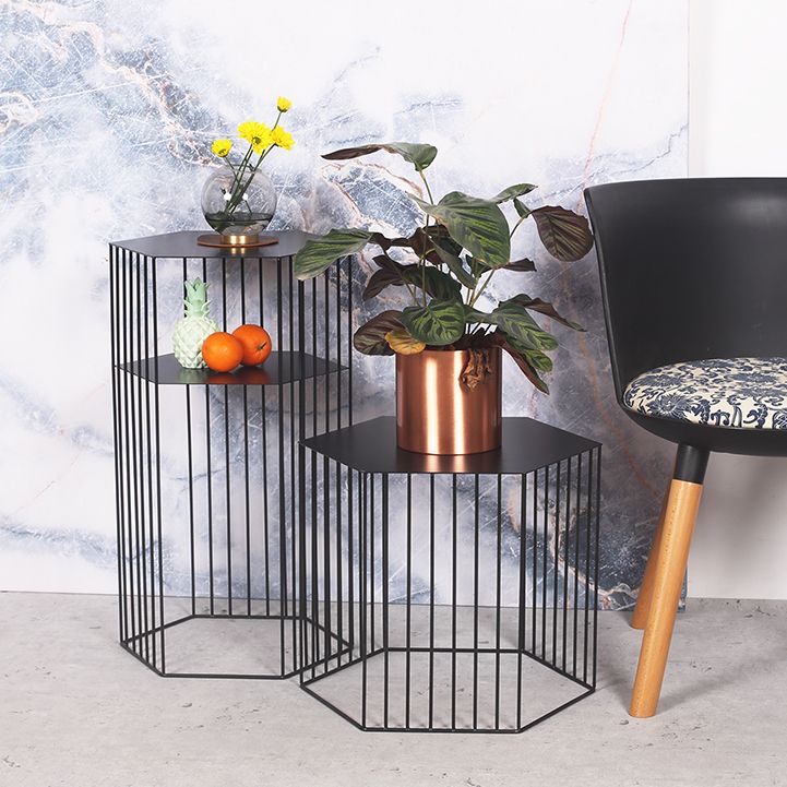 Hexagon Top Side Table Mid-Century Modern Ironcraft Frame End Table