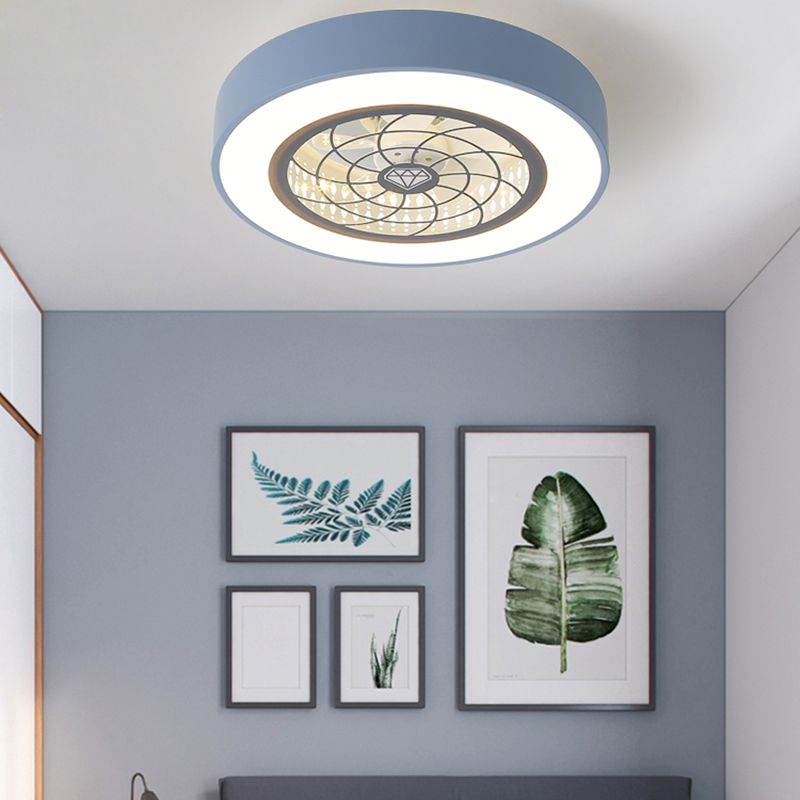 Nordische, trommelförmige Deckenventilator Lampe Metall Esszimmer LED Semi Flush Light mit ausgehöhltem Design