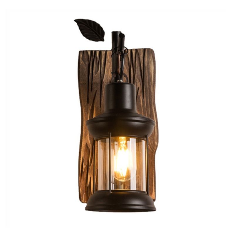 Kreativer Branchmodellierung Wandleuchte transparenter Glasschatten Industriestil Retro Wandleuchte in Schwarz