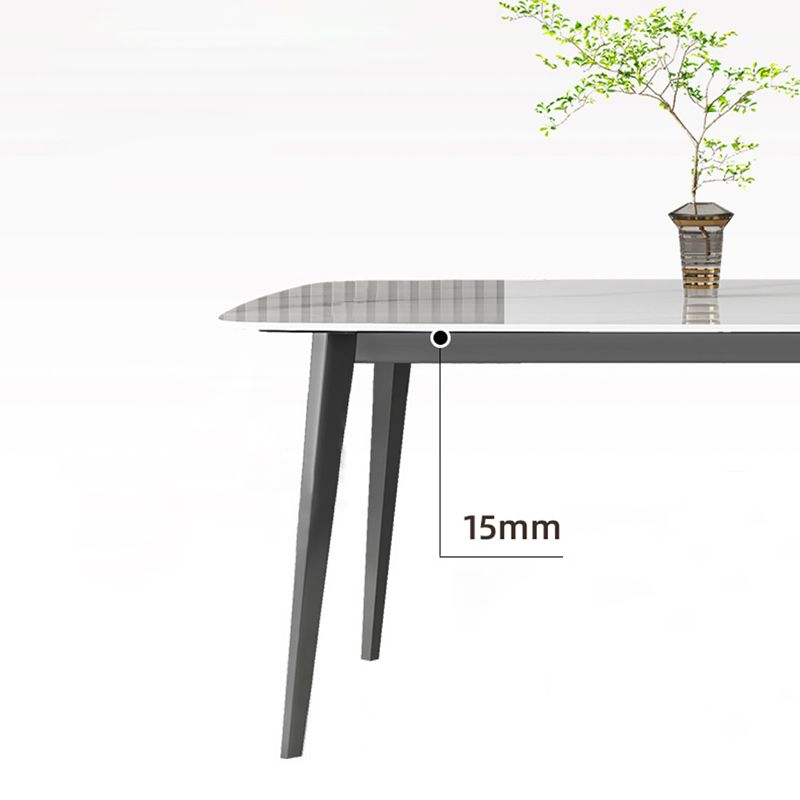 Contemporary White Rectangular Stone Dining Table with 4 Steel Foot