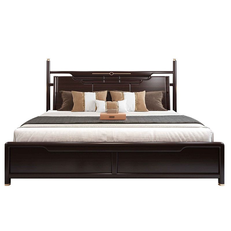 Rubberwood Standard Bed Mid-Century Modern Panel Bed with Headboard