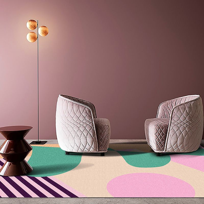 Multicolor Abstract Stripe Pattern Rug Polyester Modern Rug Washable Anti-Slip Pet Friendly Area Rug for Living Room