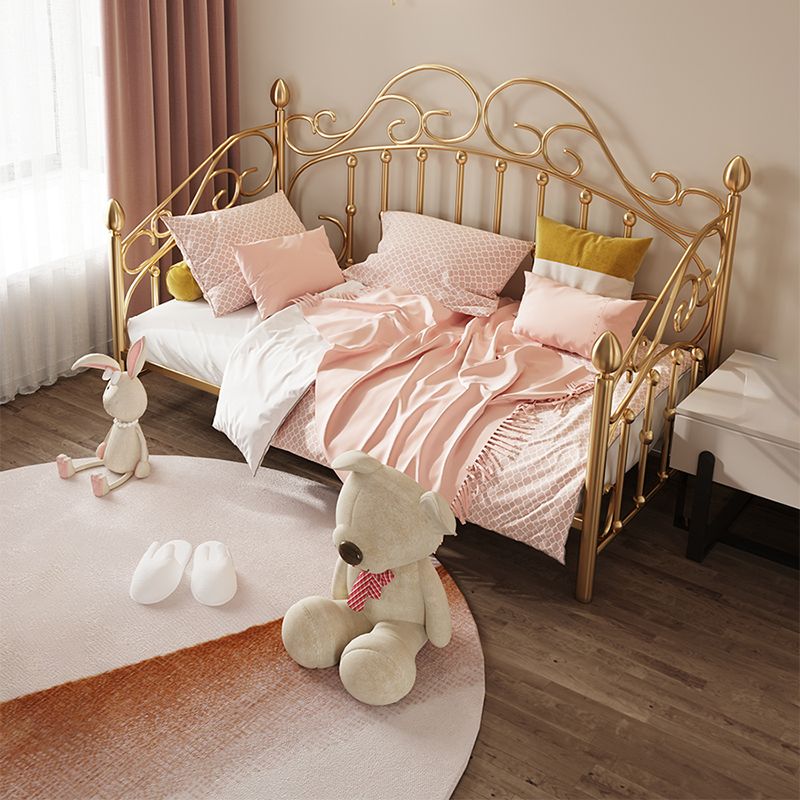 Glam Metallic Bed Frame 45" Tall Open-Frame Bed with Headboard